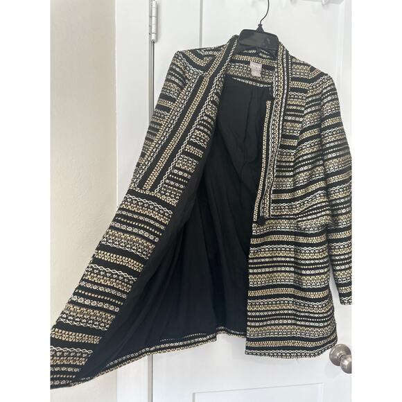 CHICO’S Black Gold Tweed Striped Metallic Long Jacket Blazer Womens Chico Size 0 - Picture 9 of 11